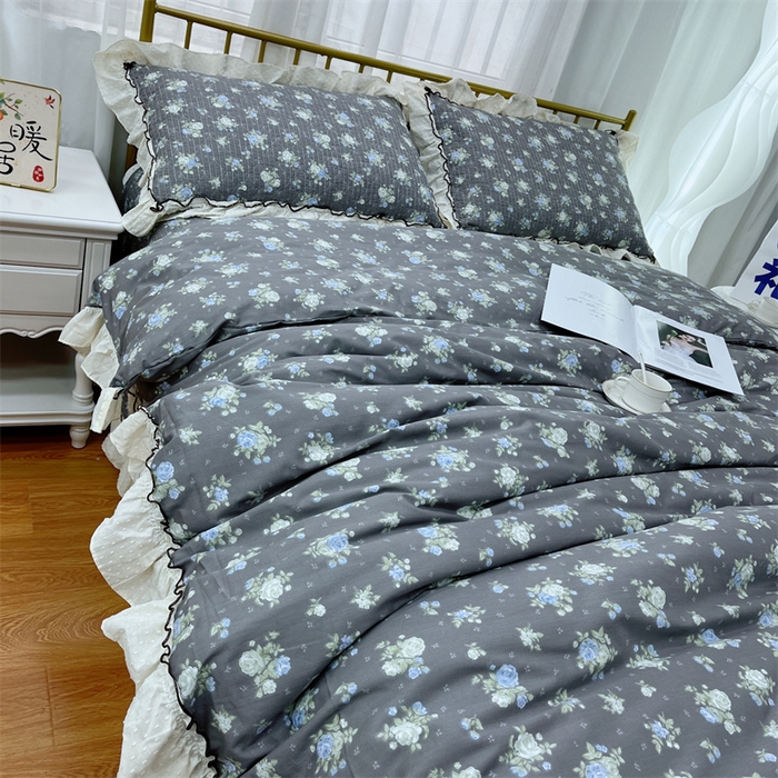 91家纺网 家纺一手货源 找家纺 暖居 2024新款韩系泡泡点棉花砂洗被套砂洗棉花床盖四件套 晚介