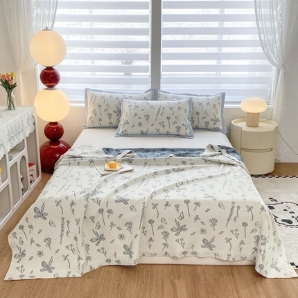 91家纺网 家纺一手货源 找家纺 典冠 2024新款A类凉感亲肤毯夏被 花朵蓝