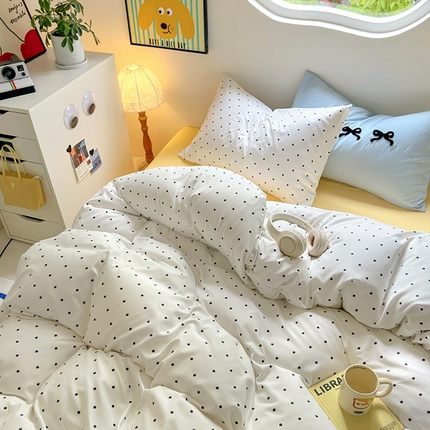 91家纺网 家纺一手货源 找家纺 （总）阿曼达 2024新款ins博主风奶fufu软fufu水洗m法式奶油风氛围感波点条纹格子四件套