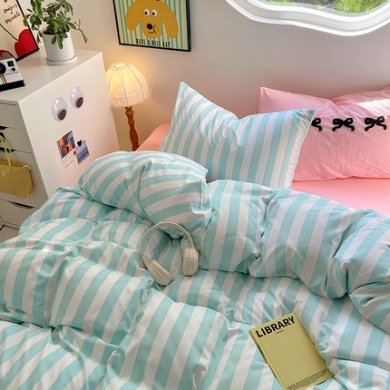 91家纺网 家纺一手货源 找家纺 （总）阿曼达 2024新款ins博主风奶fufu软fufu水洗m法式奶油风氛围感波点条纹格子四件套