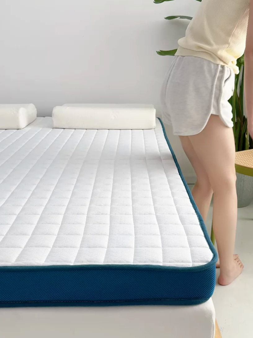 91家纺网 家纺一手货源 找家纺 时奥家纺 2024新款针织凝胶海绵床垫 华夫格蓝