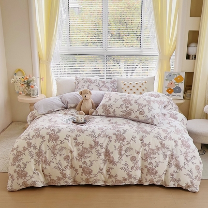 氧家 2024新款水洗棉华夫格泡泡纱四件套 幽香灰