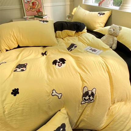 91家纺网 家纺一手货源 找家纺 （总）优兰朵 2024新款纯色双拼水洗棉毛巾绣卡通四件套超柔亲肤系列