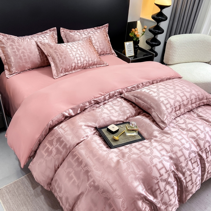 91家纺网 家纺一手货源 找家纺 莱欧纳家纺 2025新款轻奢欧式提花四件套 繁花-豆沙