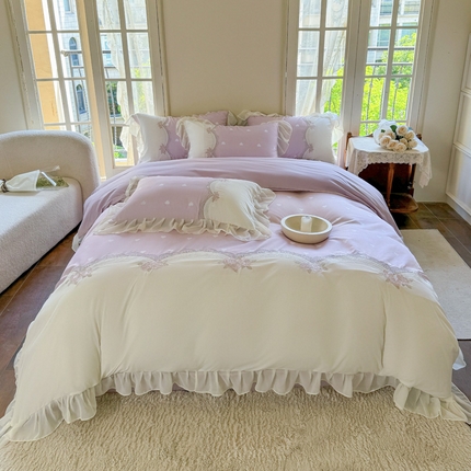 91家纺网 家纺一手货源 找家纺 （总）豪美鑫 2025新款亲肤棉刺绣花边四件套爱琴海-系列