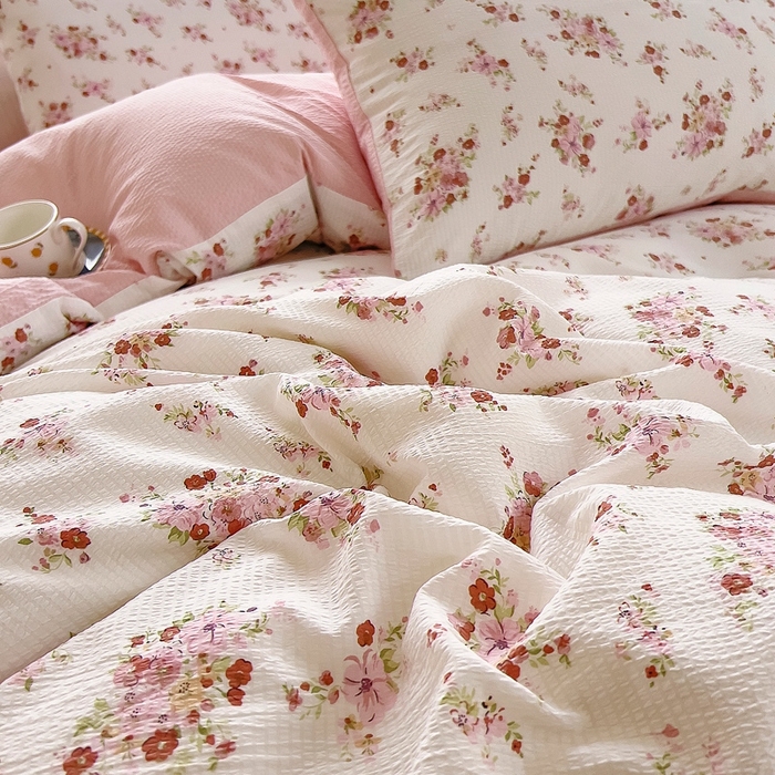 91家纺网 家纺一手货源 找家纺 （总）氧家 2024新款水洗棉华夫格泡泡纱四件套