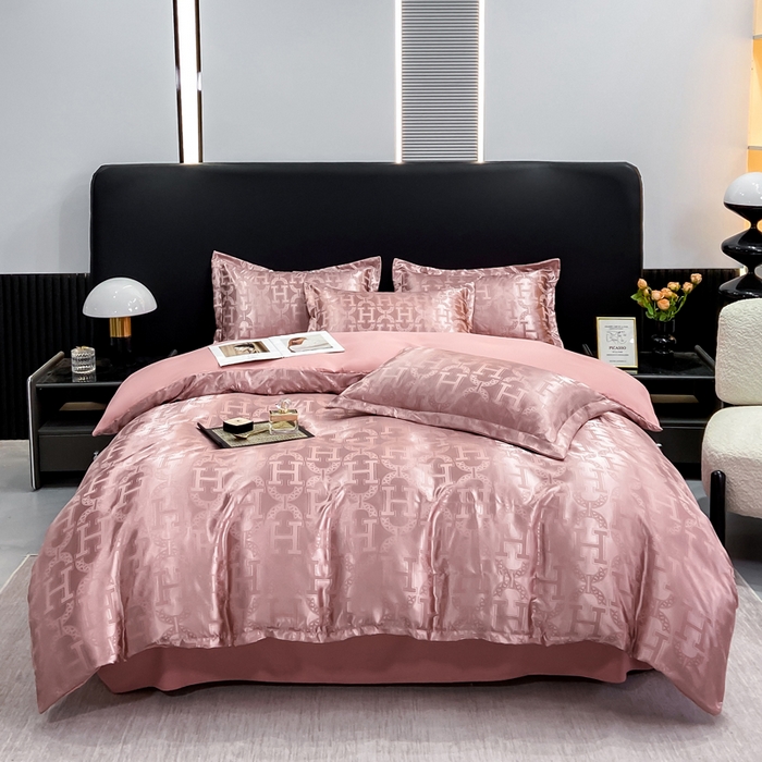 91家纺网 家纺一手货源 找家纺 莱欧纳家纺 2025新款轻奢欧式提花四件套 繁花-豆沙