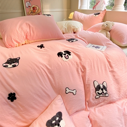 91家纺网 家纺一手货源 找家纺 （总）优兰朵 2024新款纯色双拼水洗棉毛巾绣卡通四件套超柔亲肤系列