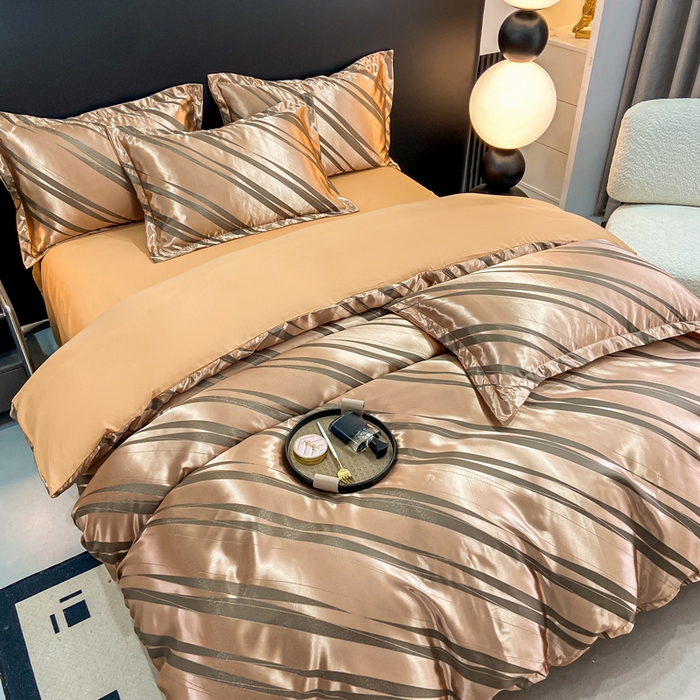 91家纺网 家纺一手货源 找家纺 莱欧纳家纺 2025新款轻奢欧式提花四件套 爱情牵线-金咖