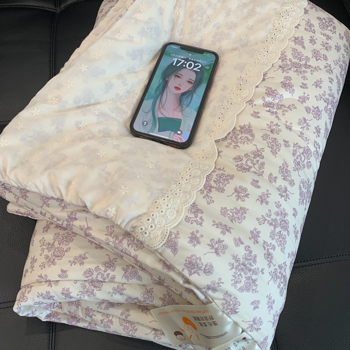 91家纺网 家纺一手货源 找家纺 奈萝 2024新款法式花边针织夏被春秋被 雅香