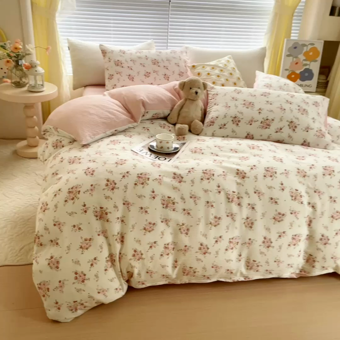 91家纺网 家纺一手货源 找家纺 （总）氧家 2024新款水洗棉华夫格泡泡纱四件套