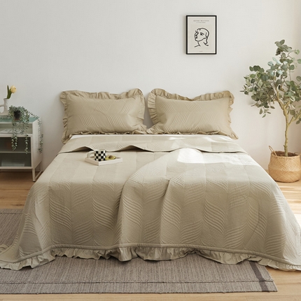 91家纺网 家纺一手货源 找家纺 EH家居 2024新款全棉床盖三件套-知晓系列 知晓-亚麻色