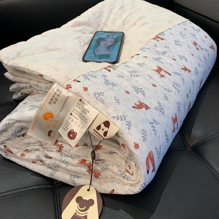 91家纺网 家纺一手货源 找家纺 奈萝 2024新款法式花边针织夏被春秋被 小狐狸