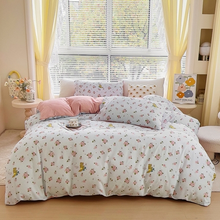 91家纺网 家纺一手货源 找家纺 （总）氧家 2024新款水洗棉华夫格泡泡纱四件套