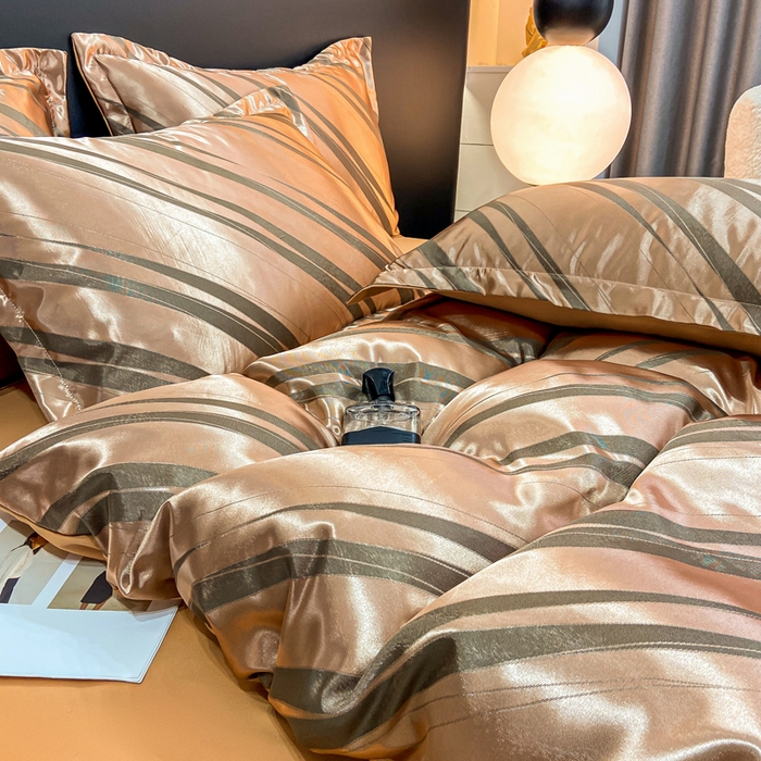 91家纺网 家纺一手货源 找家纺 莱欧纳家纺 2025新款轻奢欧式提花四件套 爱情牵线-金咖