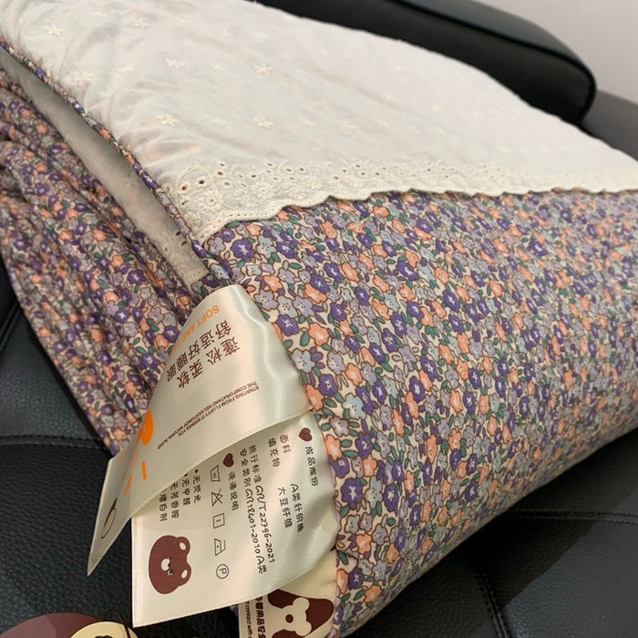 91家纺网 家纺一手货源 找家纺 奈萝 2024新款法式花边针织夏被春秋被 紫梦