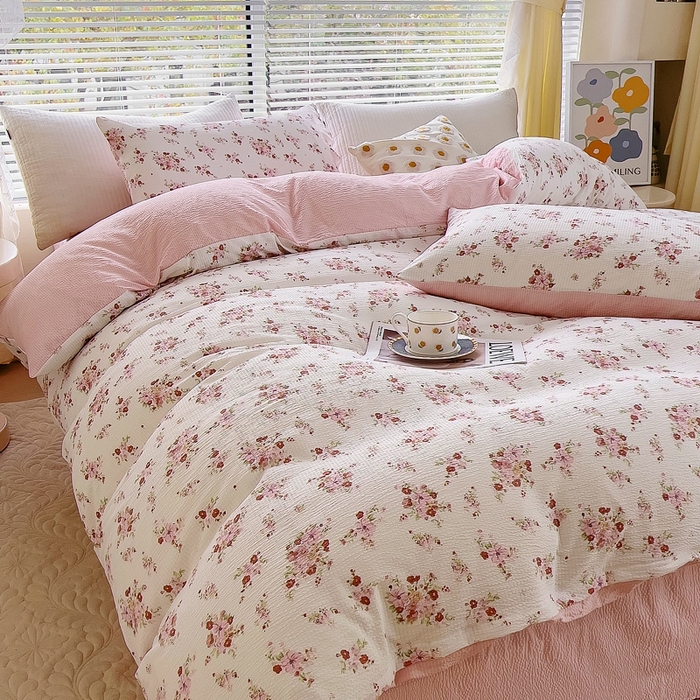 91家纺网 家纺一手货源 找家纺 （总）氧家 2024新款水洗棉华夫格泡泡纱四件套