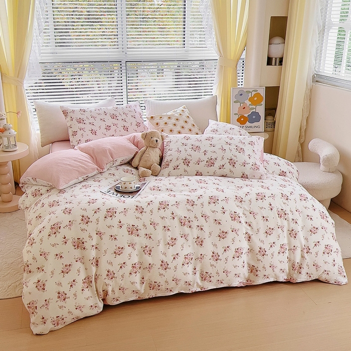 91家纺网 家纺一手货源 找家纺 （总）氧家 2024新款水洗棉华夫格泡泡纱四件套