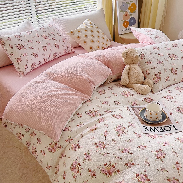 91家纺网 家纺一手货源 找家纺 （总）氧家 2024新款水洗棉华夫格泡泡纱四件套