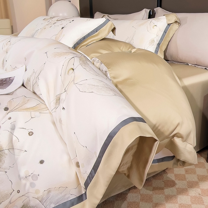 91家纺网 家纺一手货源 找家纺 氧家 2024新款兰精天丝数码印花四件套双对角工艺 沉梦听雨