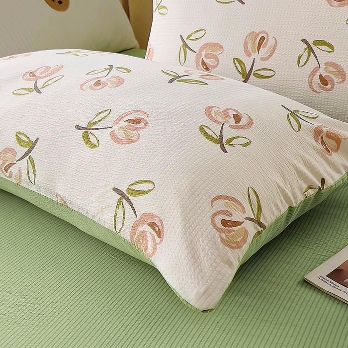 91家纺网 家纺一手货源 找家纺 氧家 2024新款水洗棉华夫格泡泡纱四件套 郁金香