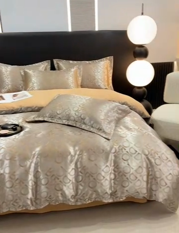 91家纺网 家纺一手货源 找家纺 莱欧纳家纺 2025新款轻奢欧式提花四件套 蒂法尼的清晨-咖