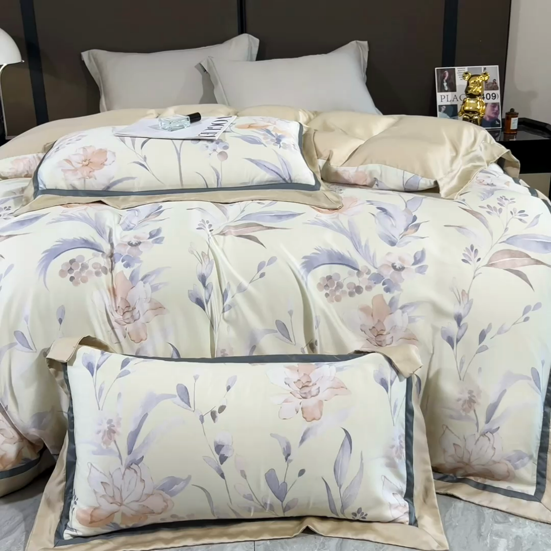 91家纺网 家纺一手货源 找家纺 氧家 2024新款兰精天丝数码印花四件套双对角工艺 淑芬小姐