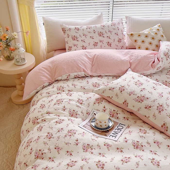 91家纺网 家纺一手货源 找家纺 （总）氧家 2024新款水洗棉华夫格泡泡纱四件套