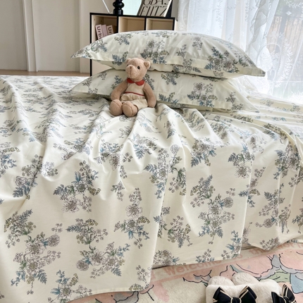 91家纺网 家纺一手货源 找家纺 （总）2024新款夏季纯棉13372印花床单枕套单件学生宿舍单人床