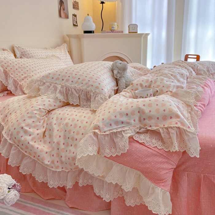 91家纺网 家纺一手货源 找家纺 金丝鸟家纺 2024新款韩式全棉镂空大花边公主风花卉系列四件套 心愿