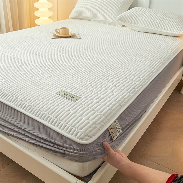 91家纺网 家纺一手货源 找家纺 3C 2024新款A类全棉水洗棉大豆夹棉防水床笠-网忆  云朵白