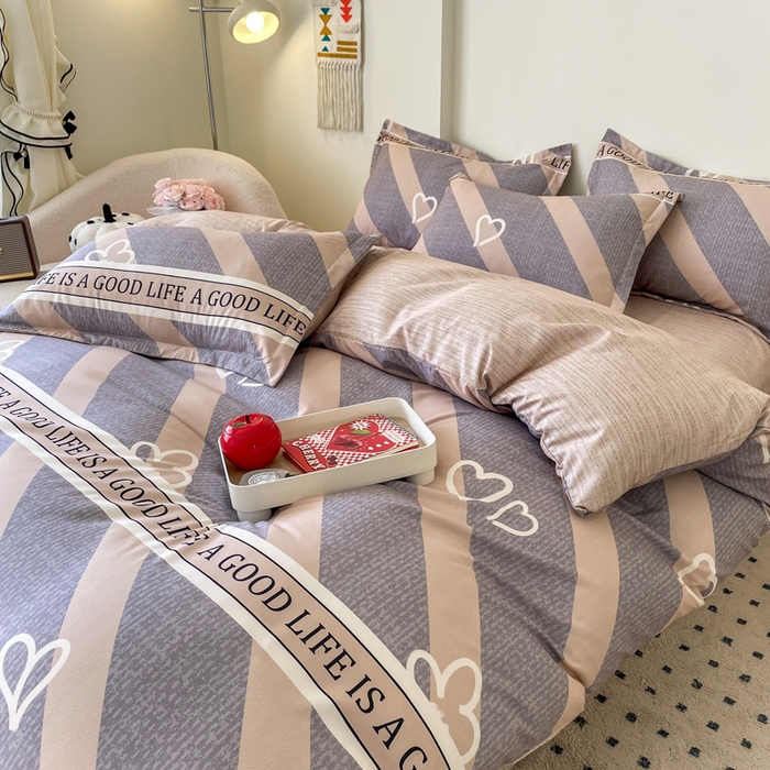 91家纺网 家纺一手货源 找家纺 洁柔 2025新款加厚生态棉磨毛四件套高克重植物羊绒四件套 心心相印