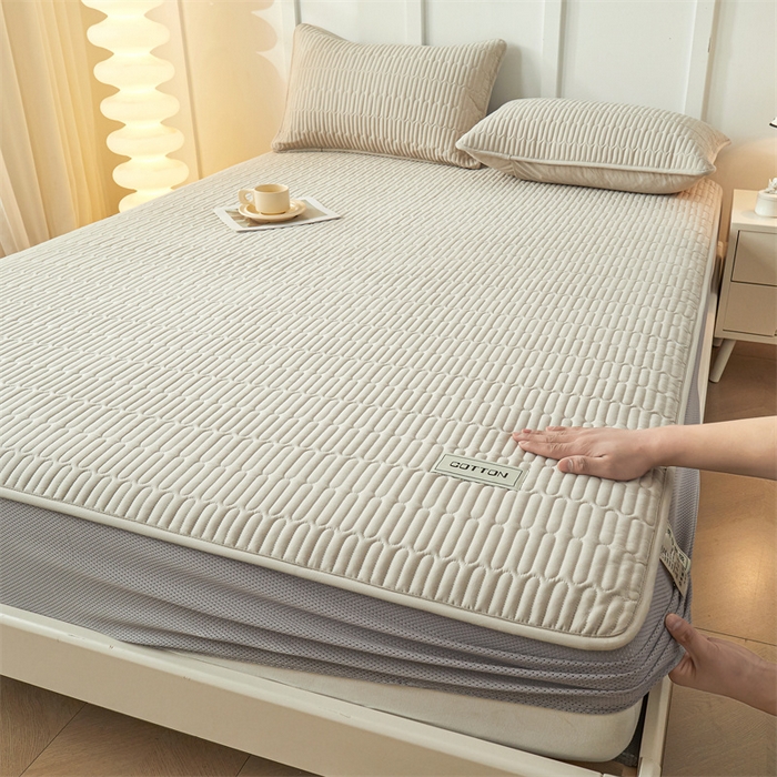 91家纺网 家纺一手货源 找家纺 3C 2024新款A类全棉水洗棉大豆夹棉防水床笠-网忆  烟雾灰