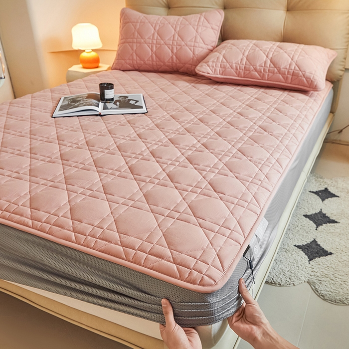 91家纺网 家纺一手货源 找家纺 3C 2024新款A类高透气纯棉棉花单床笠-好眠 柔密粉