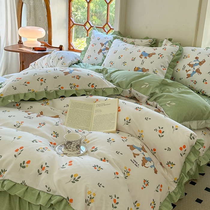 91家纺网 家纺一手货源 找家纺 上尚居 2024直播爆款卡通小清新韩版花边公主风水洗棉磨毛四件套 美好时光