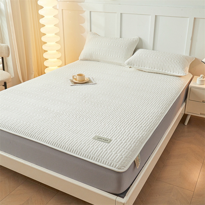 91家纺网 家纺一手货源 找家纺 3C 2024新款A类全棉水洗棉大豆夹棉防水床笠-网忆  云朵白