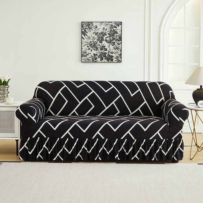 91家纺网 家纺一手货源 找家纺 逐日沙发套 2024新款牛奶丝印花裙摆沙发套     印花 裙摆-迷宫