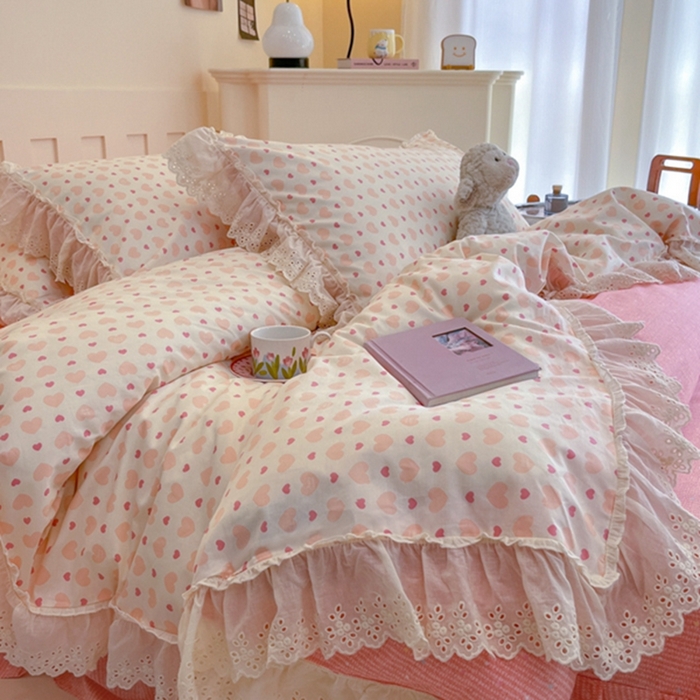 91家纺网 家纺一手货源 找家纺 金丝鸟家纺 2024新款韩式全棉镂空大花边公主风花卉系列四件套 心愿