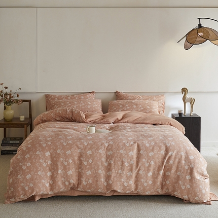 91家纺网 家纺一手货源 找家纺 艾咪-Amy ntmy 2024新款全棉双层纱色织提花四件套 叶语胭粉