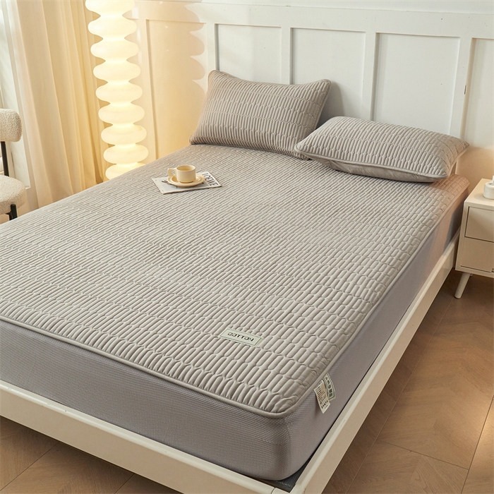 91家纺网 家纺一手货源 找家纺 3C 2024新款A类全棉水洗棉大豆夹棉防水床笠-网忆  时尚灰