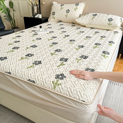 诺梵 2025年凉感丝印花乳胶凉席乳胶床笠三件套 小花朵