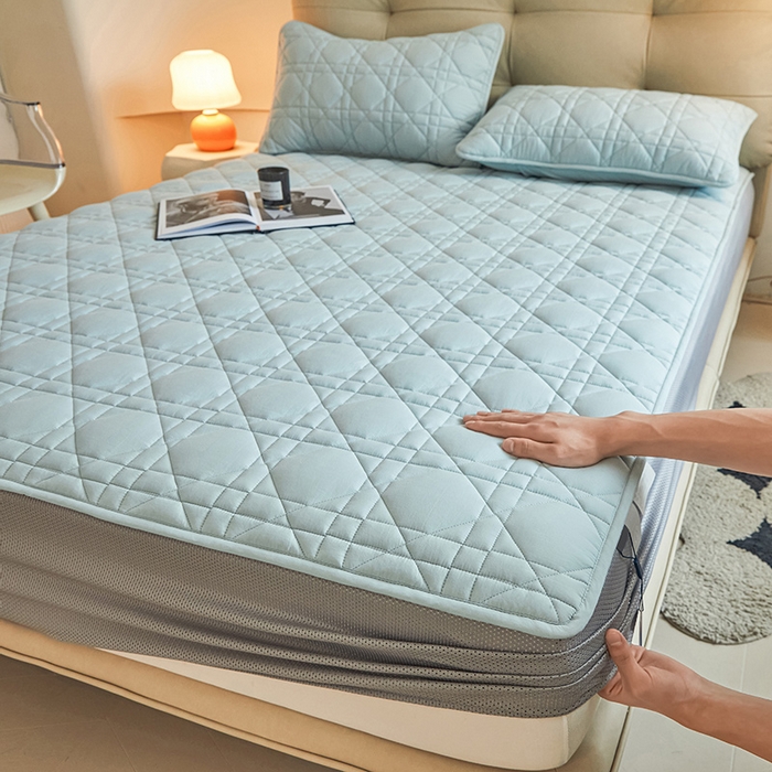 91家纺网 家纺一手货源 找家纺 3C 2024新款A类高透气纯棉棉花单床笠-好眠 纯净蓝