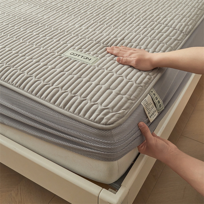 91家纺网 家纺一手货源 找家纺 3C 2024新款A类全棉水洗棉大豆夹棉防水床笠-网忆  时尚灰