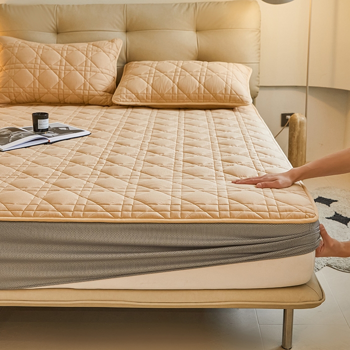 91家纺网 家纺一手货源 找家纺 3C 2024新款A类高透气纯棉棉花单床笠-好眠 米驼色