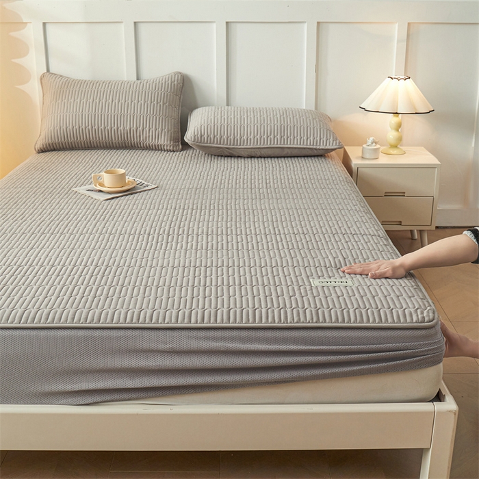 91家纺网 家纺一手货源 找家纺 3C 2024新款A类全棉水洗棉大豆夹棉防水床笠-网忆  时尚灰