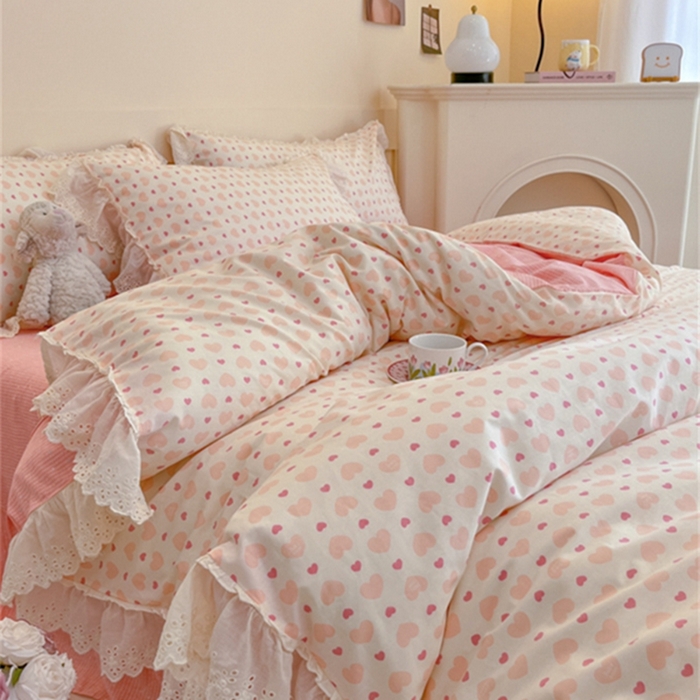 91家纺网 家纺一手货源 找家纺 金丝鸟家纺 2024新款韩式全棉镂空大花边公主风花卉系列四件套 心愿