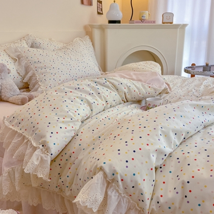 91家纺网 家纺一手货源 找家纺 （总）金丝鸟家纺 2024新款韩式全棉镂空大花边公主风花卉系列四件套