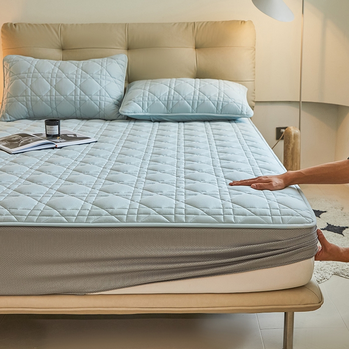 91家纺网 家纺一手货源 找家纺 3C 2024新款A类高透气纯棉棉花单床笠-好眠 纯净蓝