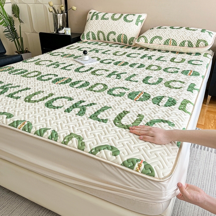 诺梵 2025年凉感丝印花乳胶凉席乳胶床笠三件套 幸运字母