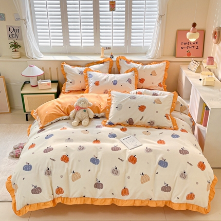 上尚居 2024直播爆款卡通小清新韩版花边公主风水洗棉磨毛四件套 小南瓜